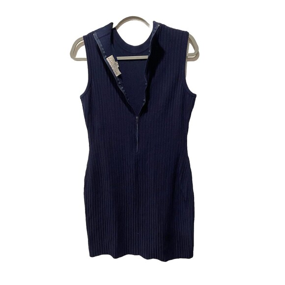 St. John Marie Gray Ribbed Knit Dress Navy Blue Knit Dress Size 6 - Picture 5 of 7